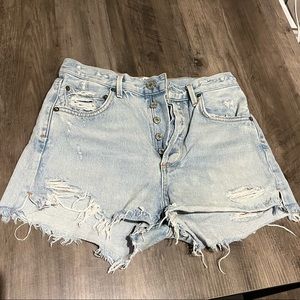 Agolde distressed light wash denim shorts